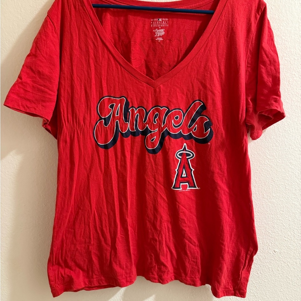 Red and white Angel's baseball tee